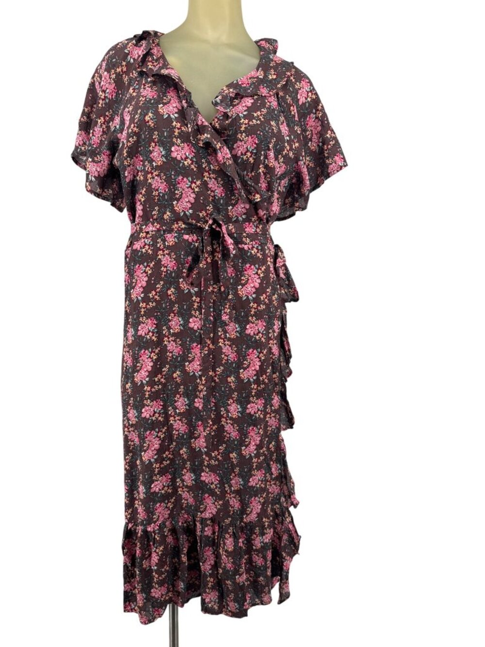 Buffalo David Bitton Floral Maxi Wrap Dress size medium brown cotton new $129